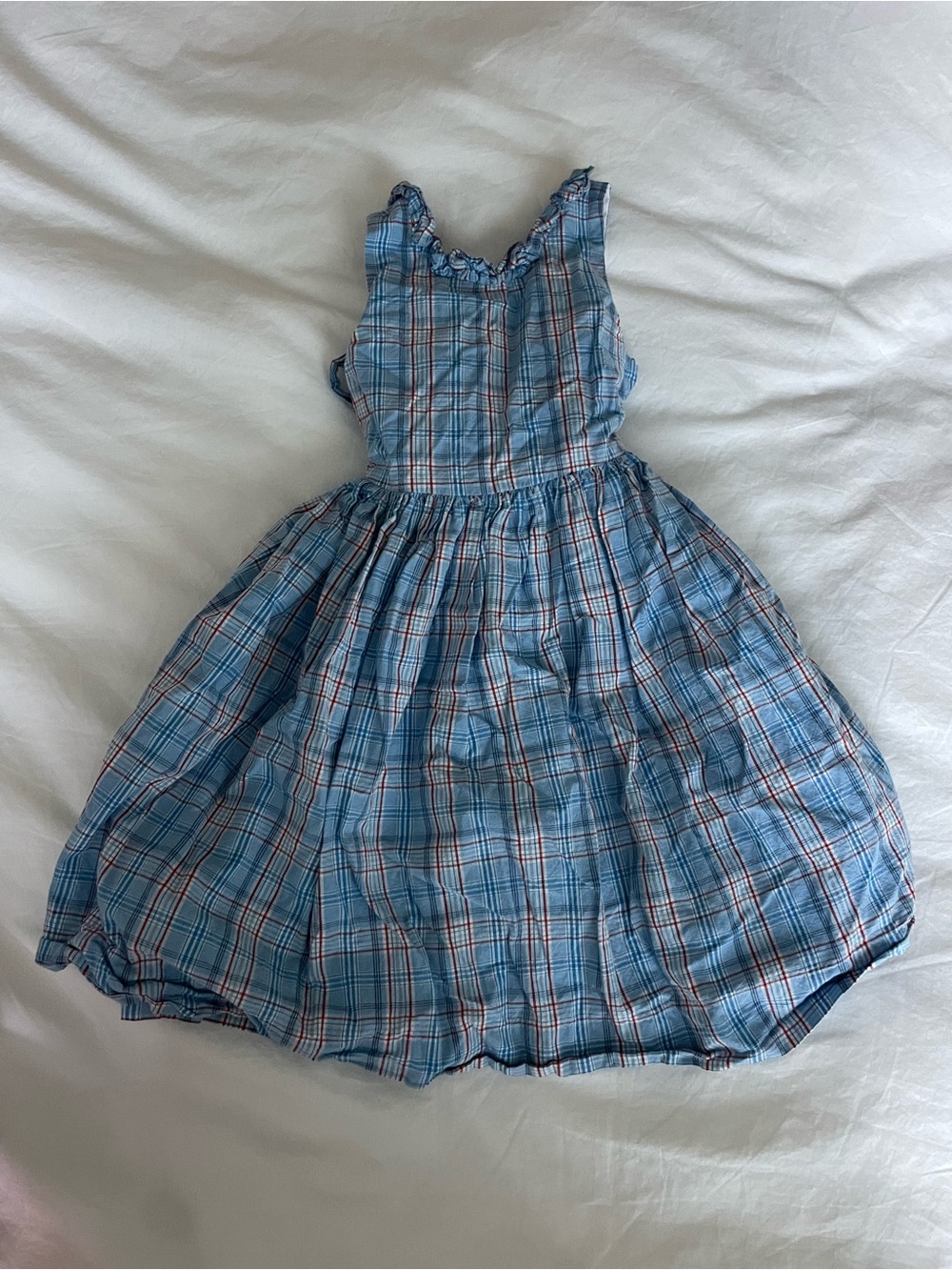 Papo d’ Anjo Girls' Blue Plaid Sundress - Lightweight Cotton